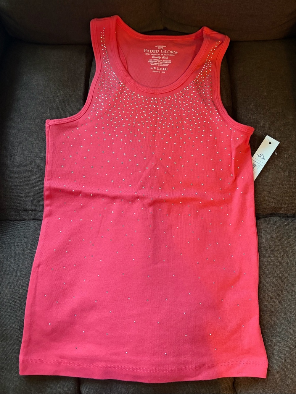 NWOT Faded Glory Coral Pink Rhinestone Tank